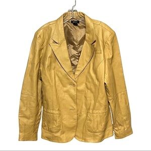 Metrostyle Single-Breasted Genuine Leather Blazer Yellow Plus-Size 20T